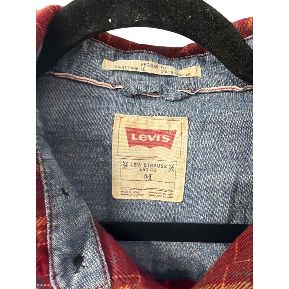 Levi’s Red Plaid Flannel Button Up Shirt Mens M - Picture 4 of 5